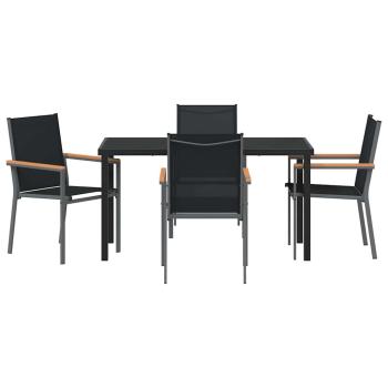 5-teiliges Garten-Dining-Set Schwarz Textilene und Stahl