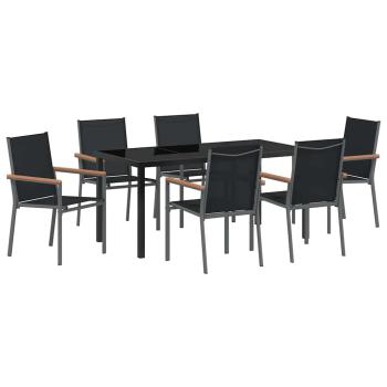 7-teiliges Gartenset mit Schwarz Textilene und Stahl