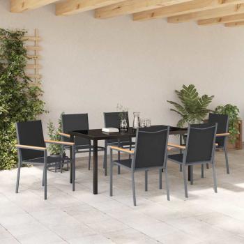 7-teiliges Gartenset mit Schwarz Textilene und Stahl