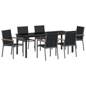 7-teiliges Gartentischset Schwarz Textilene und Stahl