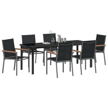 7-teiliges Gartentischset Schwarz Textilene und Stahl