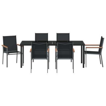 7-teiliges Gartentischset Schwarz Textilene und Stahl