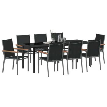 Garten Essgruppe 9 stk. Schwarz Pulverbeschichteter Stahl