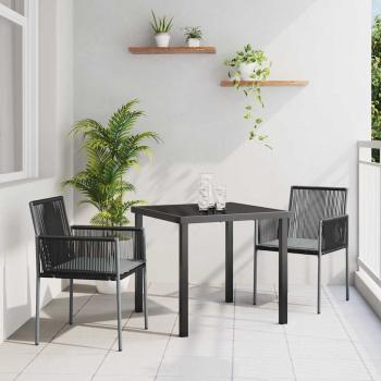 ARDEBO.de - 3-teiliges Garten-Dining-Set mit Kissen Schwarz Poly Rattan