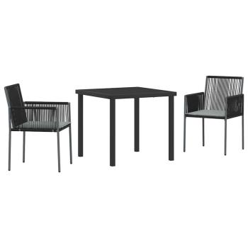 3-teiliges Garten-Dining-Set mit Kissen Schwarz Poly Rattan