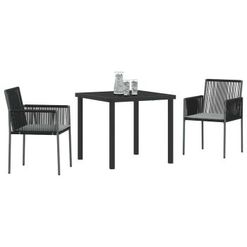 3-teiliges Garten-Dining-Set mit Kissen Schwarz Poly Rattan