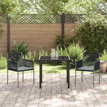 3-teiliges Garten-Dining-Set mit Kissen Schwarz Poly Rattan