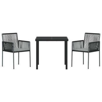 3-teiliges Garten-Dining-Set mit Kissen Schwarz Poly Rattan