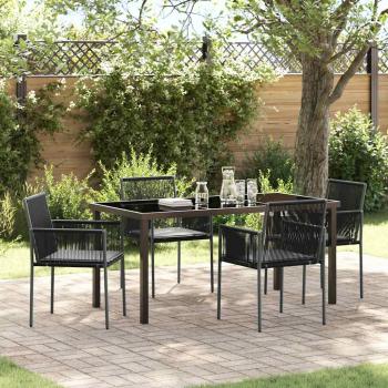 ARDEBO.de - 5-teilige Garten-Essgruppe mit Kissen Schwarz Poly-Rattan