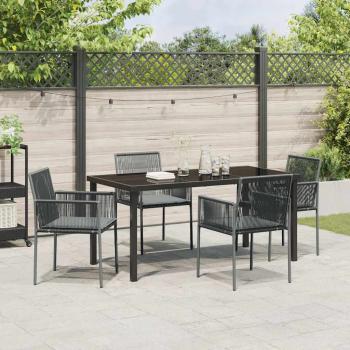 5-teilige Garten-Essgruppe mit Kissen Schwarz Poly-Rattan