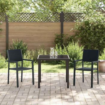 3-teiliges Garten-Esszimmer-Set Schwarz Poly-Rattan