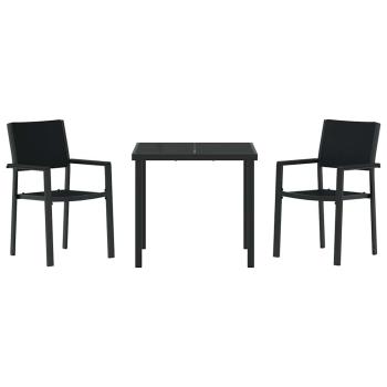 3-teiliges Garten-Esszimmer-Set Schwarz Poly-Rattan