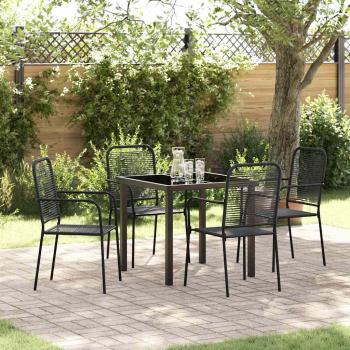 ARDEBO.de - 5-teiliges Garten-Essset Schwarz Baumwollseil und Stahl