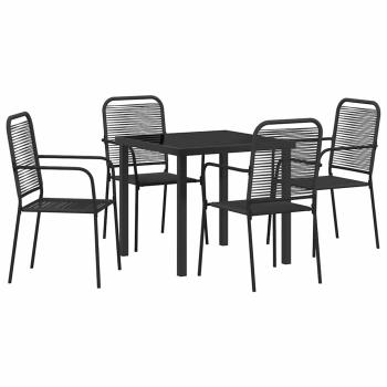 5-teiliges Garten-Essset Schwarz Baumwollseil und Stahl
