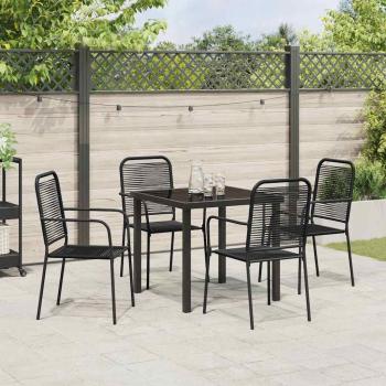 5-teiliges Garten-Essset Schwarz Baumwollseil und Stahl
