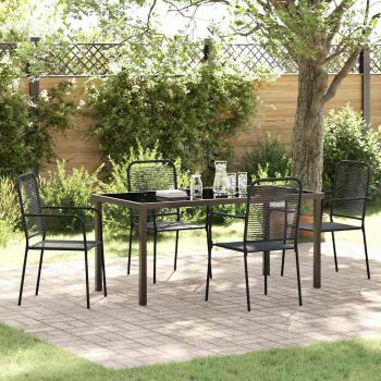 ARDEBO.de - 5-teiliges Garten Esszimmer Set Schwarz Baumwollseil und Stahl
