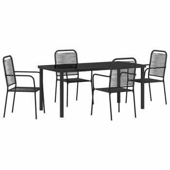 5-teiliges Garten Esszimmer Set Schwarz Baumwollseil und Stahl