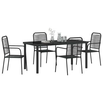 5-teiliges Garten Esszimmer Set Schwarz Baumwollseil und Stahl