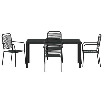 5-teiliges Garten Esszimmer Set Schwarz Baumwollseil und Stahl