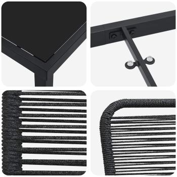 9-teilige Garten-Essgruppe Schwarz Baumwollseil und Stahl