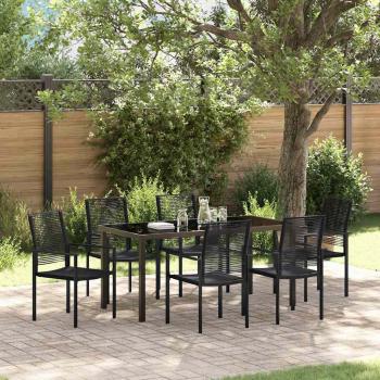ARDEBO.de - 7-teilige Garten Essgruppe Schwarz PVC Rattan
