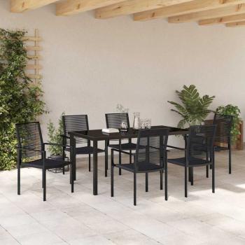 7-teilige Garten Essgruppe Schwarz PVC Rattan