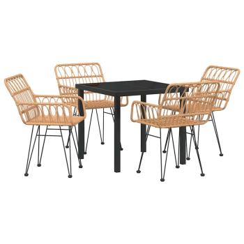 5-teiliges Garten-Esszimmer-Set braunes Poly-Rattan