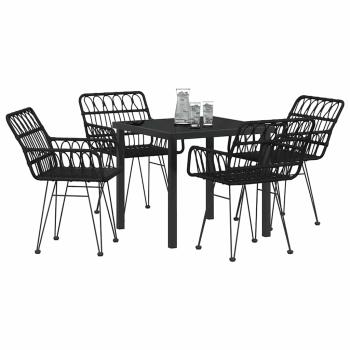 5-teiliges Garten-Ess-Set Schwarzes Poly-Rattan