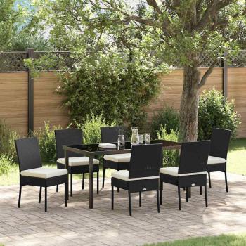 ARDEBO.de - 7-teiliges Garten-Esszimmer-Set Schwarz Poly-Rattan
