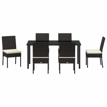 7-teiliges Garten-Esszimmer-Set Schwarz Poly-Rattan