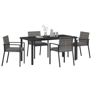 5-teilige Garten Essgruppe Grau Poly Rattan