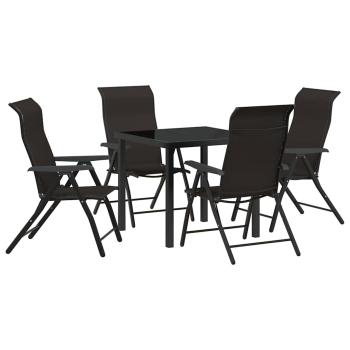 5-teiliges Garten-Esstischset Schwarz Poly Rattan
