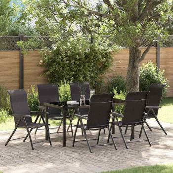 ARDEBO.de - 7-teiliges Garten-Ess-Set Schwarz Poly-Rattan