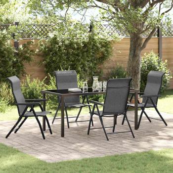 ARDEBO.de - 5-teiliges Garten-Esstisch-Set Grau Poly-Rattan