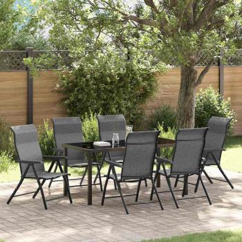 ARDEBO.de - 7-teiliges Garten-Esszimmer-Set Grau Poly-Rattan