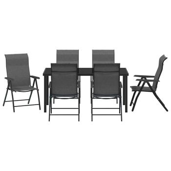 7-teiliges Garten-Esszimmer-Set Grau Poly-Rattan