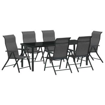 ARDEBO.de - 7-teiliges Gartentisch-Set Grau Poly-Rattan