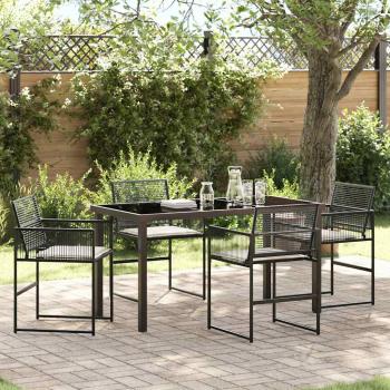 ARDEBO.de - 5-teiliges Garten-Ess-Set mit Kissen Schwarz Poly-Rattan