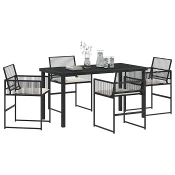 5-teiliges Garten-Ess-Set mit Kissen Schwarz Poly-Rattan