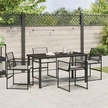 5-teiliges Garten-Ess-Set mit Kissen Schwarz Poly-Rattan