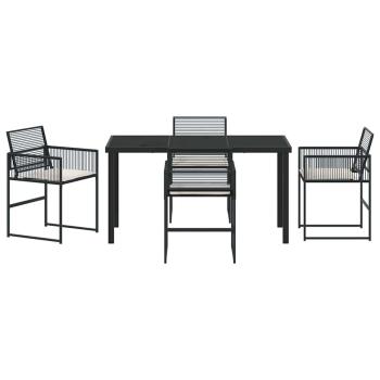 5-teiliges Garten-Ess-Set mit Kissen Schwarz Poly-Rattan