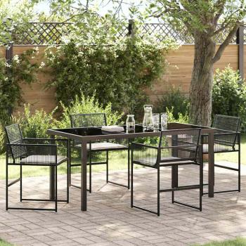 ARDEBO.de - 5-teiliges Garten-Esszimmer-Set mit Kissen - Schwarzer Poly-Rattan