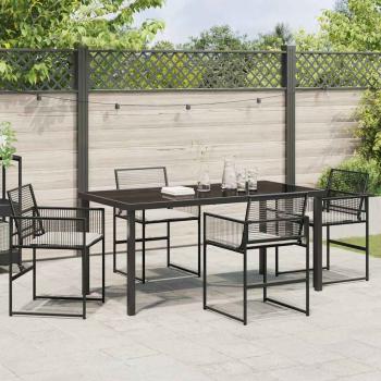 5-teiliges Garten-Esszimmer-Set mit Kissen - Schwarzer Poly-Rattan
