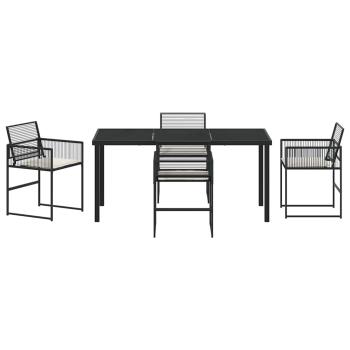 5-teiliges Garten-Esszimmer-Set mit Kissen - Schwarzer Poly-Rattan