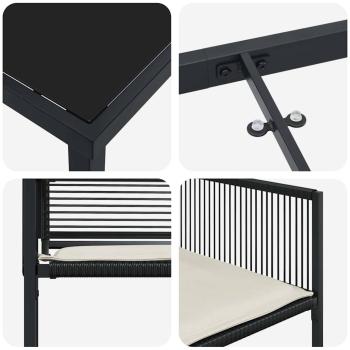 5-teiliges Garten-Esszimmer-Set mit Kissen - Schwarzer Poly-Rattan