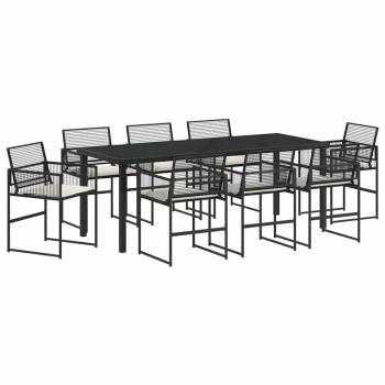 ARDEBO.de - 9-teiliges Garten Essset mit Kissen Schwarz Poly Rattan