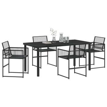 5-teiliges Garten-Essmöbelset Schwarz Poly-Rattan
