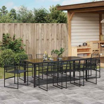 ARDEBO.de - 9-teiliges Garten-Essset Schwarzes Poly-Rattan