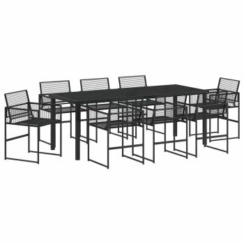 9-teiliges Garten-Essset Schwarzes Poly-Rattan