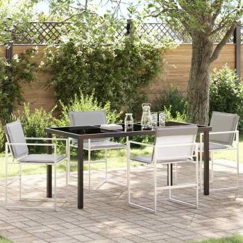 ARDEBO.de - 5-teiliges Garten-Esszimmer-Set mit Kissen in Weiß, Textilene und Stahl